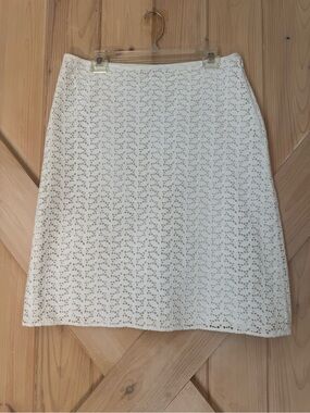 Christiane Celle White Eyelet Lace A-Line Skirt Side Zip Size M